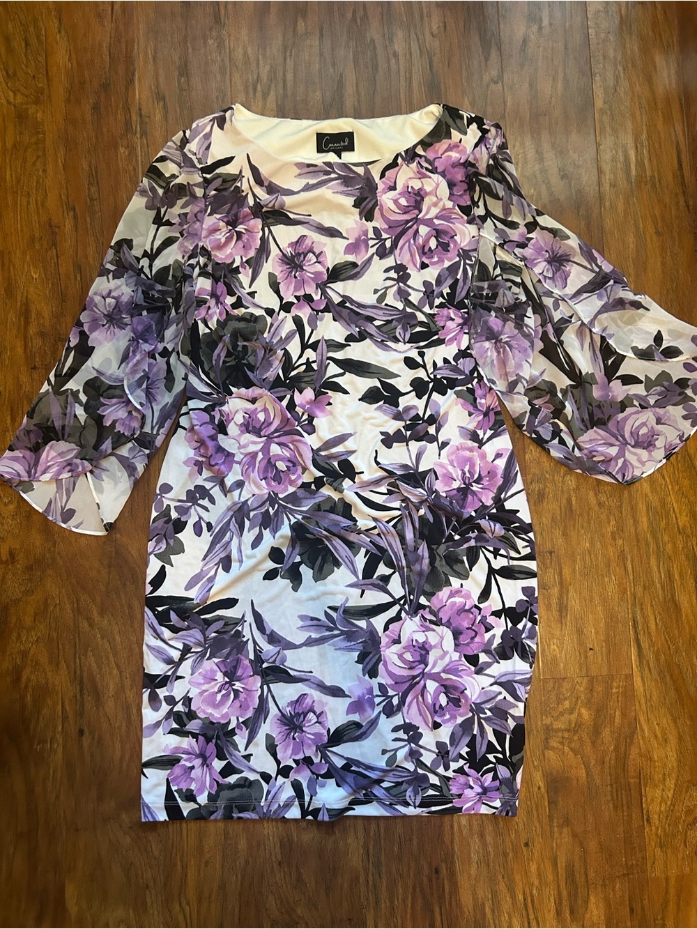Connected Apparel Purple Floral Scoop-Neck Dress